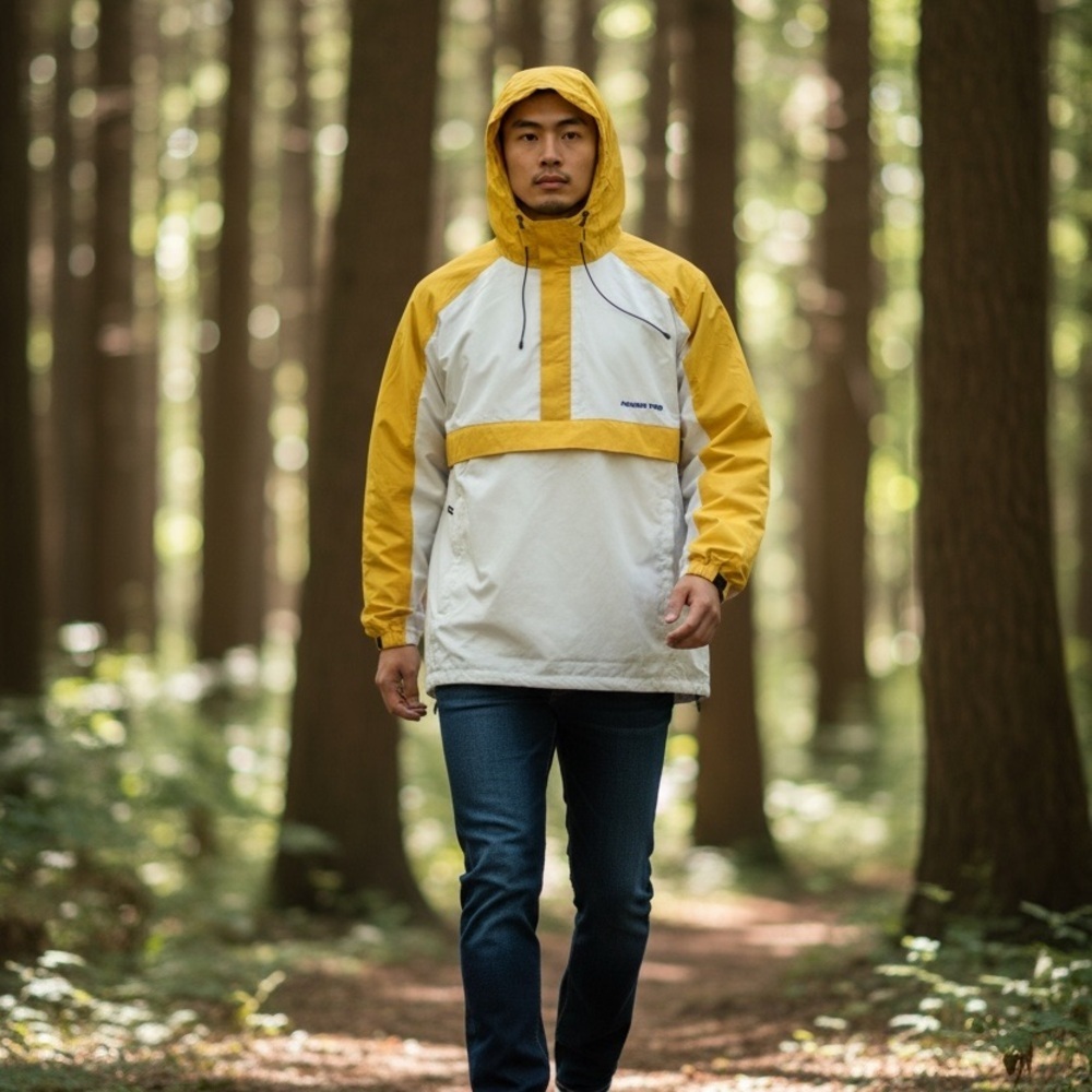 Yellow and White Hooded Jacket